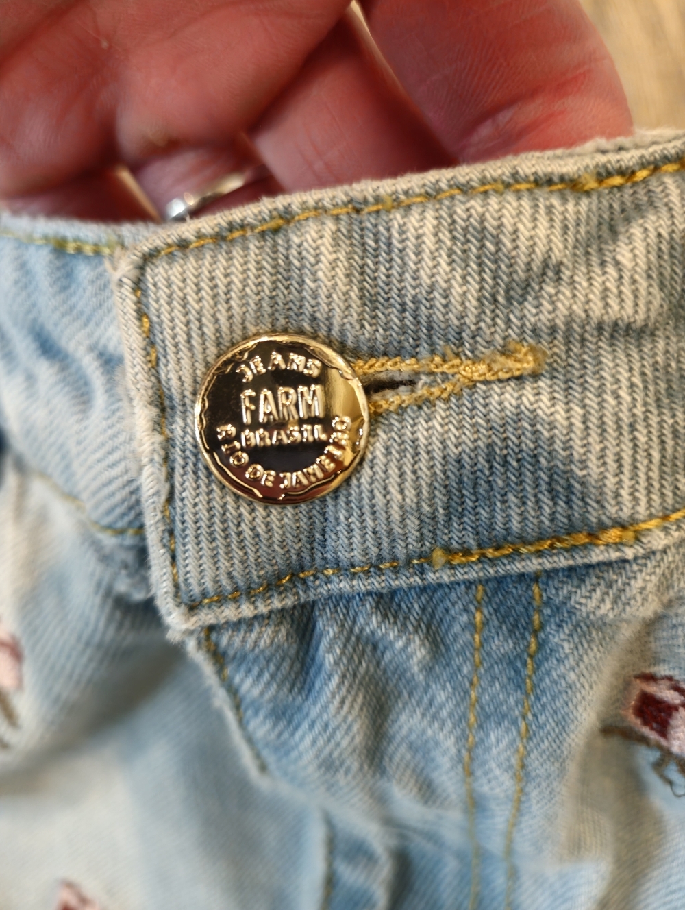 Farm Rio Embroidered Rose Wide Leg Jeans Size 28 Floral Denim High Rise - Picture 8 of 11
